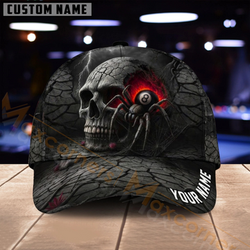 Maxcorners Billiards 8 Ball Dark Skull Red Eye Multiple Options Personalized Name 3D Cap