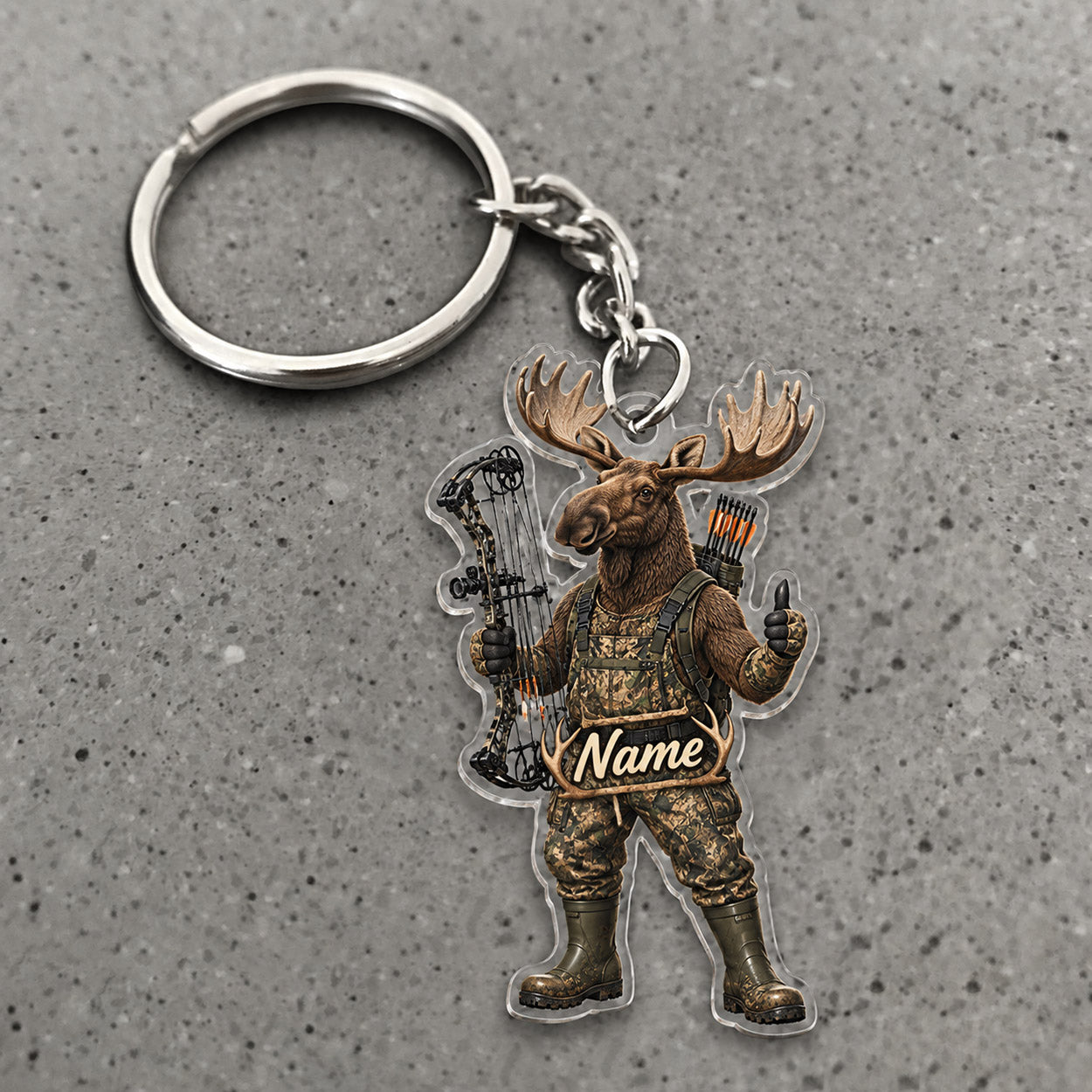 Maxcorners Moose Hunter Outdoor Adventure Character Custom Name Trap Hunting Custom Gift 2D Flat Acrylic Ornament, Keychain