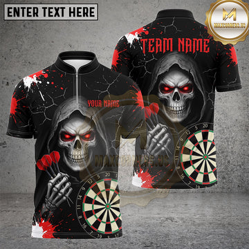 Maxcorners Darts Shirts Grim Reaper Dartboard Skull Splatter Design Multiple Options Personalized Name, Team Name 3D Shirt