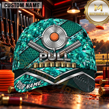 Maxcorners Metallic PULL Shotgun Target Trap Shooting Personalized Name 3D Cap