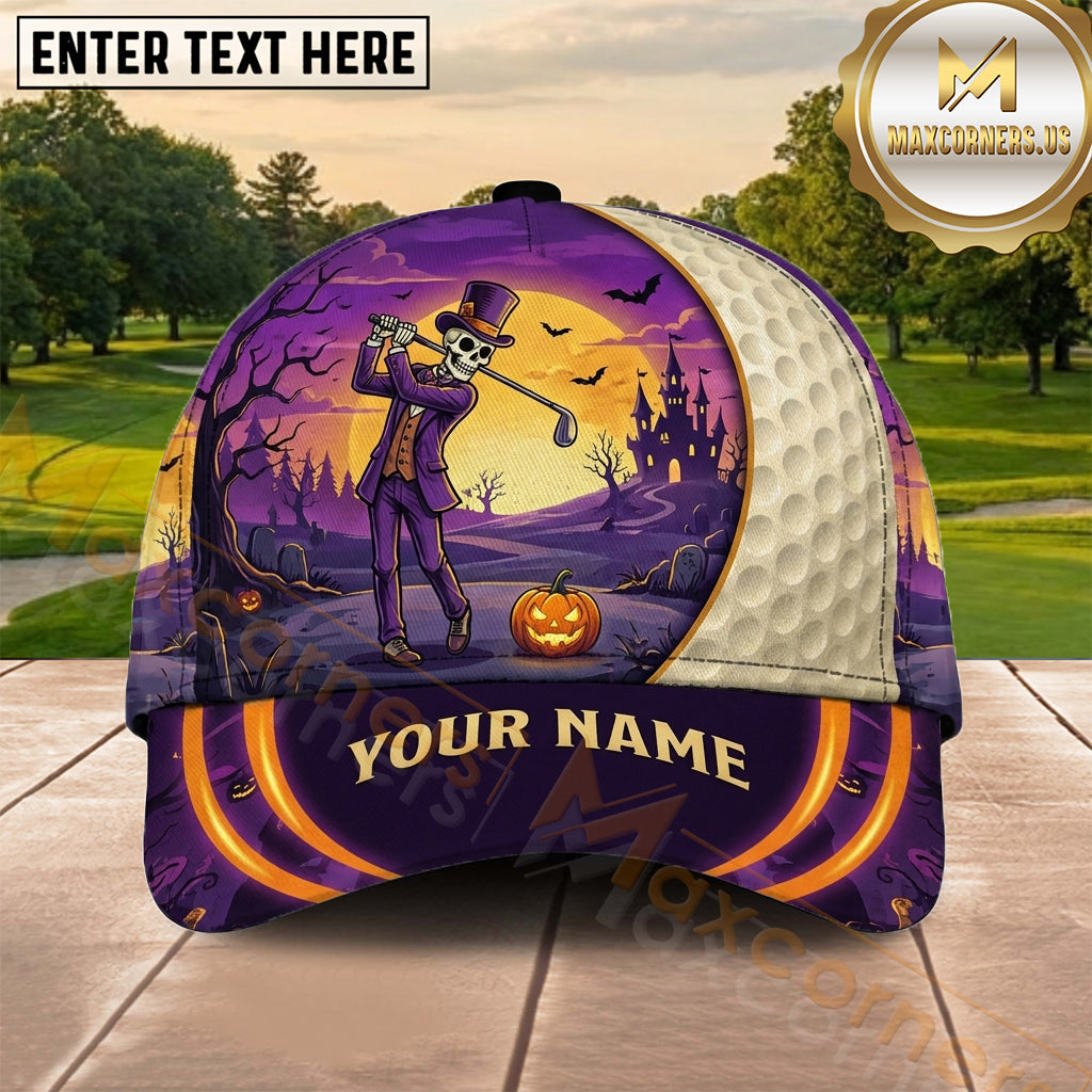 Maxcorners Golf Purple Halloween Witch Sunset Personalized Name 3D Cap