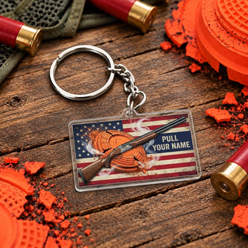 Maxcorners American Flag Shotgun Clay Target Trap Shooting Personalized Name Acrylic Keychain