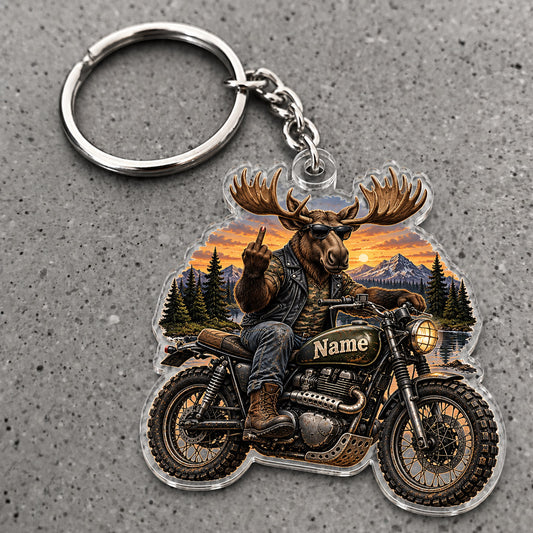 Maxcorners Moose Hunting Biker Motorcycle Mountain Adventure Custom Name Trap Hunting Custom Gift 2D Flat Acrylic Ornament, Keychain
