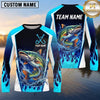 Maxcorners Fishing Shirt Electric Blue Flame Lightning Style Multiple Options Personalized Name, Team Name 3D Long Sleeve Shirt (13 Fish Species)