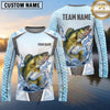 Maxcorners Fishing Shirt Ice Blue Fish Scale Honeycomb Pattern Multiple Options Personalized Name, Team Name 3D Long Sleeve Shirt (13 Fish Species)