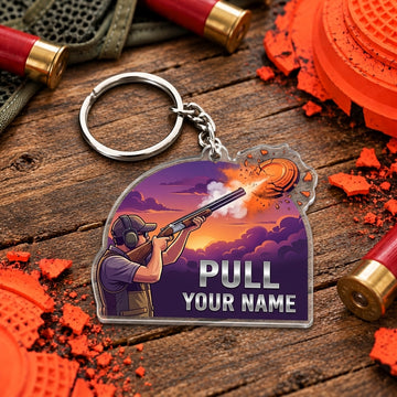 Maxcorners Purple Sunset Clay Shooting Scene Trap Shooting Personalized Name Acrylic Keychain