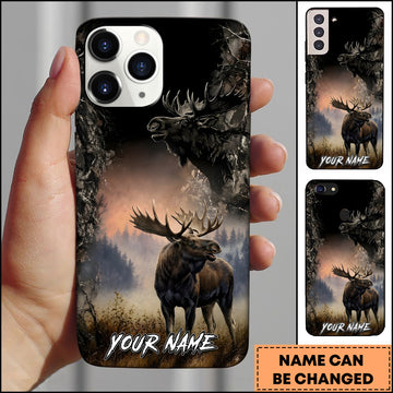 Maxcorners Moose Hunting Misty Forest Wildlife Portrait Multiple Options Personalized Name Phone Case