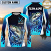 Maxcorners Fishing Shirt Electric Blue Flame Lightning Style Multiple Options Personalized Name, Team Name 3D Long Sleeve Shirt (13 Fish Species)