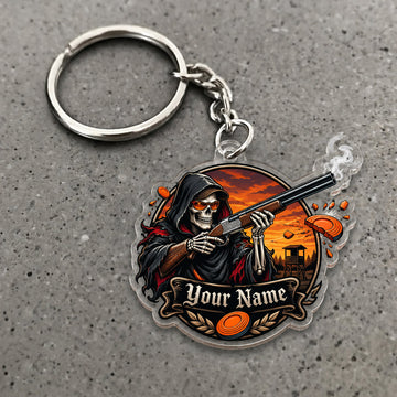 Maxcorners Grim Reaper Smoking Shotgun Artwork Custom Name Trap Shooting Custom Gift 2D Flat Acrylic Ornament, Keychain