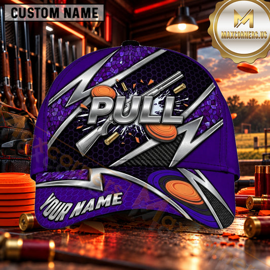 Maxcorners Metallic PULL Lightning Design Trap Shooting Personalized Name 3D Cap