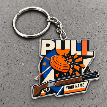 Maxcorners Pull Clay Target Shotgun Typography Design Custom Name Trap Shooting Custom Gift 2D Flat Acrylic Ornament, Keychain