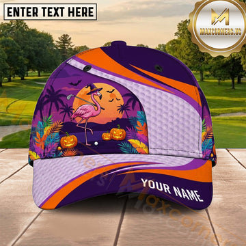 Maxcorners Golf Purple Halloween Sunset Tropical Personalized Name 3D Cap
