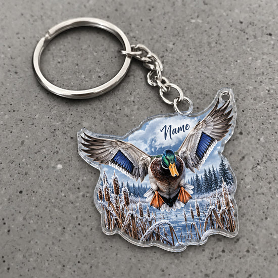 Maxcorners Mallard Duck Wings Winter Marsh Scene Custom Name Trap Hunting Custom Gift 2D Flat Acrylic Ornament, Keychain
