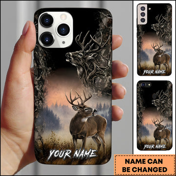 Maxcorners Deer Hunting Misty Forest Whitetail Buck Portrait Multiple Options Personalized Name Phone Case
