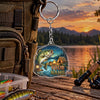 Maxcorners Sunset Lake Adventure Fishing Artwork Personalized Name 2D Acrylic Keychain Ornament (13 Fish Species)