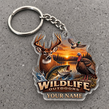 Maxcorners Wildlife Outdoors Elk Eagle Mountain Sunset Custom Name Trap Hunting Custom Gift 2D Flat Acrylic Ornament, Keychain
