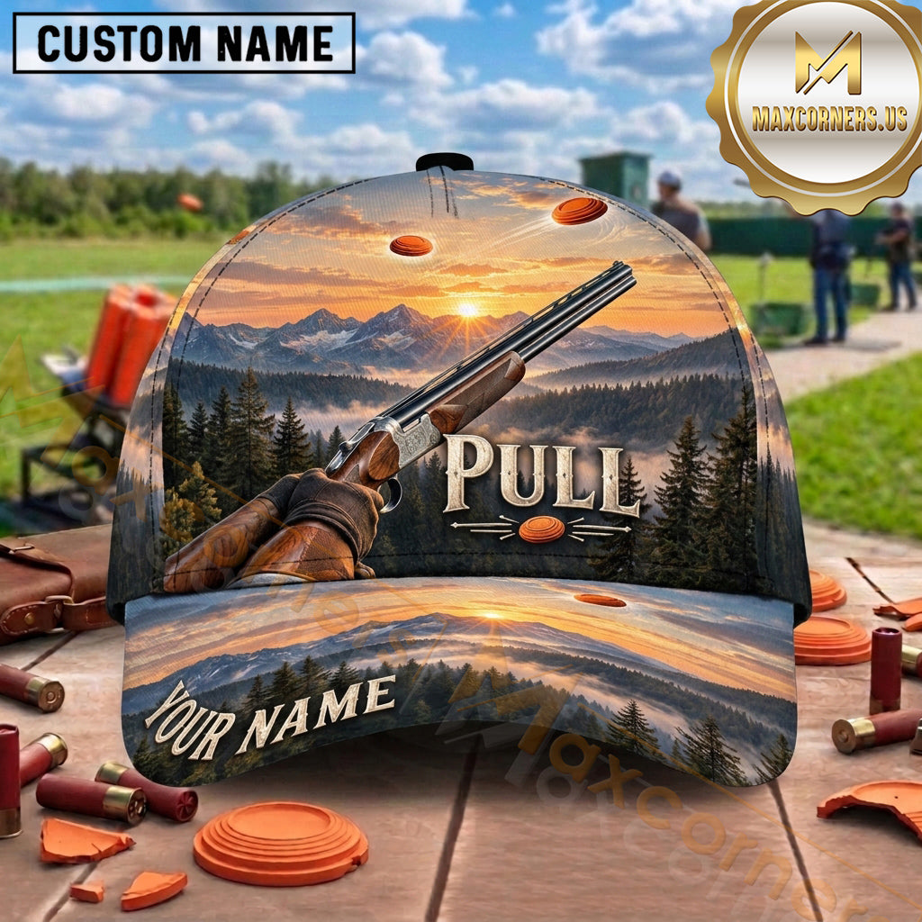 Maxcorners Trap Shooting Shotgun Sport Motion Clay Targets Pull Graphic Multiple Options Personalized Name 3D Cap