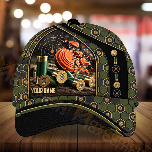Maxcorners Trap Shooting Vintage Ammo Clay Target Display Multiple Options Personalized Name 3D Cap