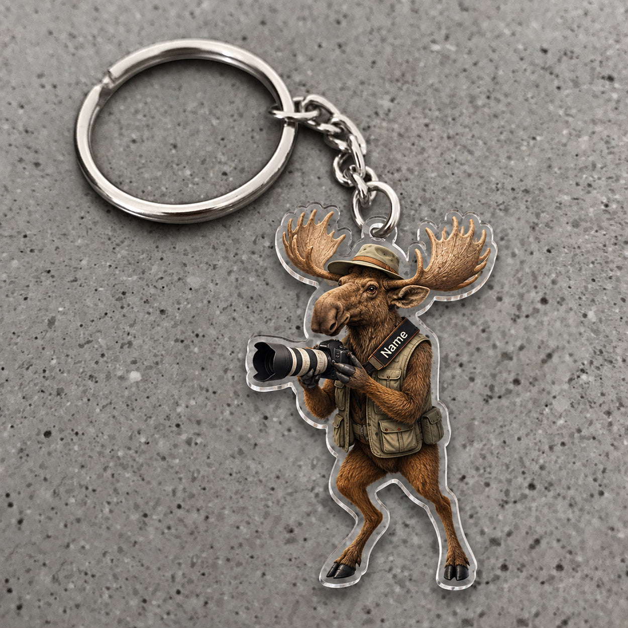 Maxcorners Moose Wildlife Photographer Adventure Character Custom Name Trap Hunting Custom Gift 2D Flat Acrylic Ornament, Keychain