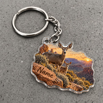 Maxcorners Mule Deer Mountain Sunset Landscape Custom Name Trap Hunting Custom Gift 2D Flat Acrylic Ornament, Keychain