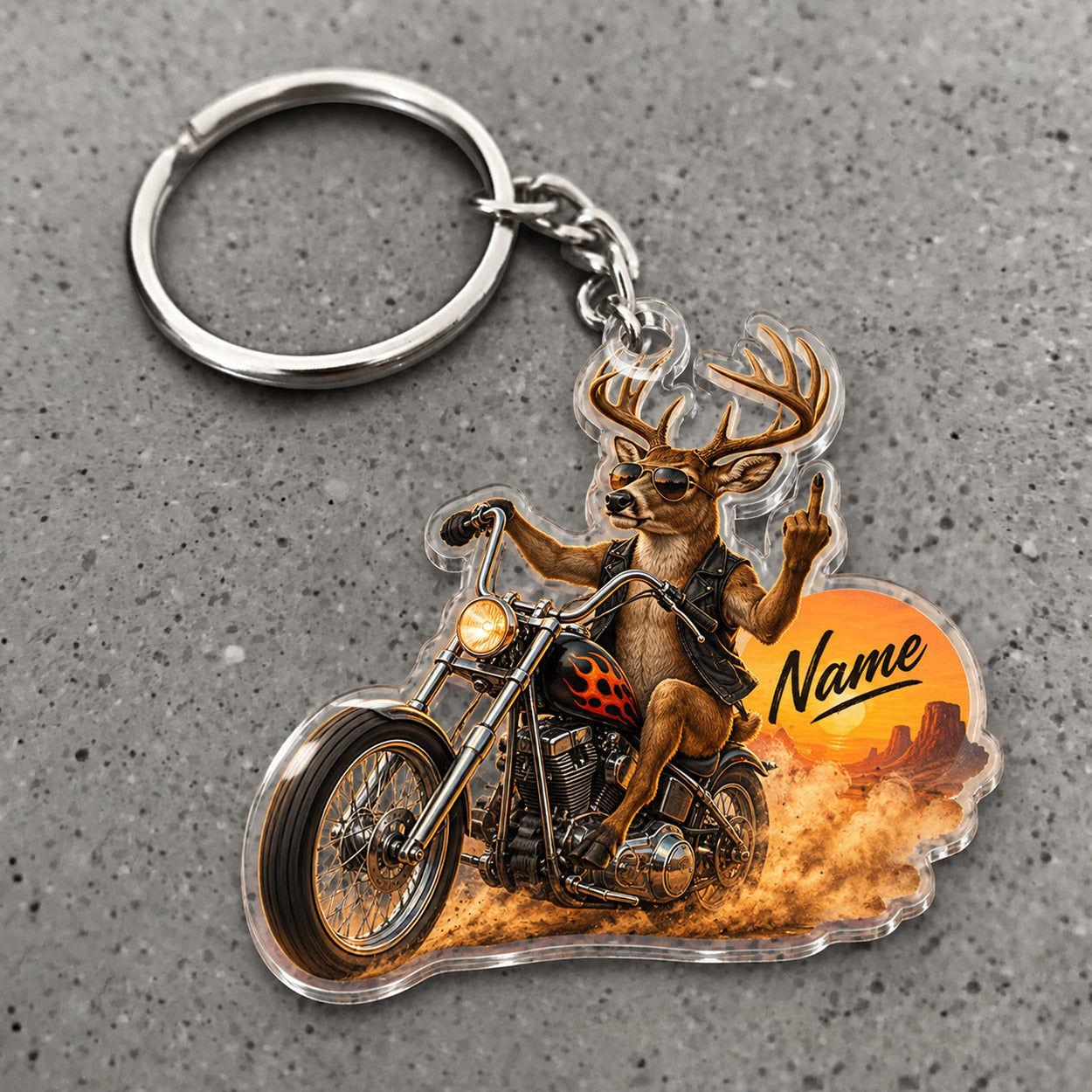 Maxcorners Deer Motorcycle Rider Adventure Character Custom Name Trap Hunting Custom Gift 2D Flat Acrylic Ornament, Keychain
