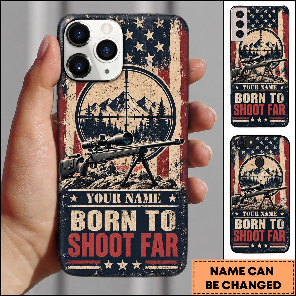 Maxcorners Long Range Shooting Born To Shoot Far American Flag Personalized Name 3D Phone Case