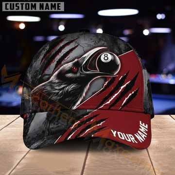 Maxcorners Billiards 8 Ball Red Black Metallic Claw Multiple Options Personalized Name 3D Cap