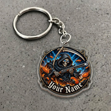 Maxcorners Grim Reaper Circular Crossed Shotguns Badge Custom Name Trap Shooting Custom Gift 2D Flat Acrylic Ornament, Keychain