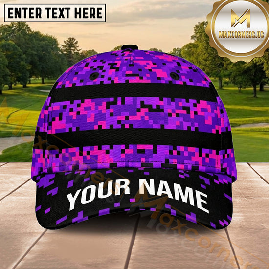 Maxcorners Golf Purple Digital Camouflage Stripes Personalized Name 3D Cap