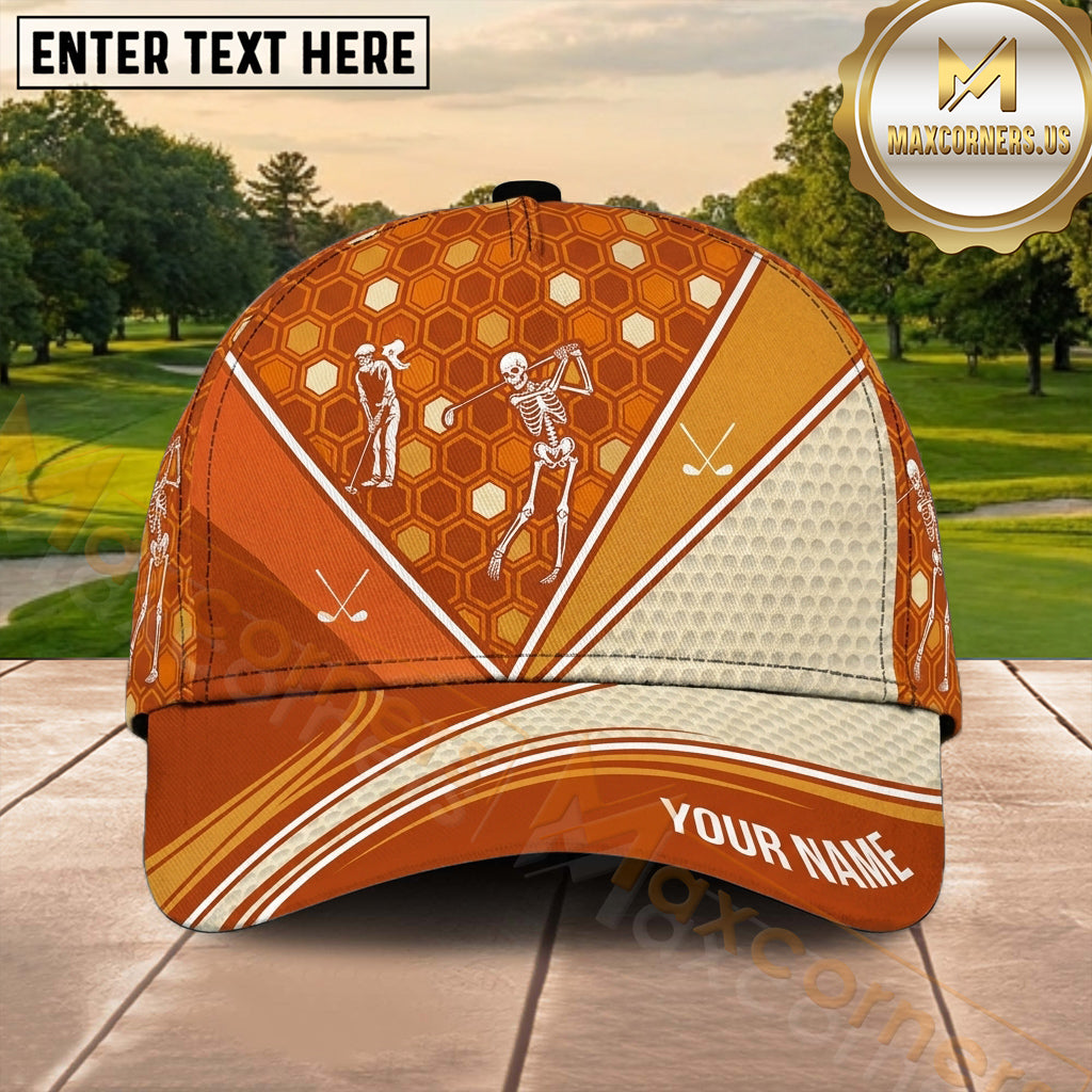 Maxcorners Golf Orange Honeycomb Geometric Pattern Personalized Name 3D Cap