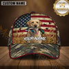 Maxcorners Distressed American Flag Woodland Camo Duck Hunting With Dogs Multi Options Personalized Name 3D Cap