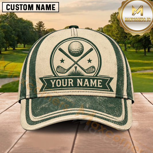 Maxcorners Golf Ball Crossed Clubs Vintage Badge Multiple Options Personalized Name 3D Cap