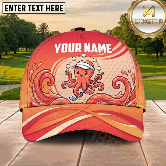 Maxcorners Golf Funny Orange Octopus Cartoon Personalized Name 3D Cap