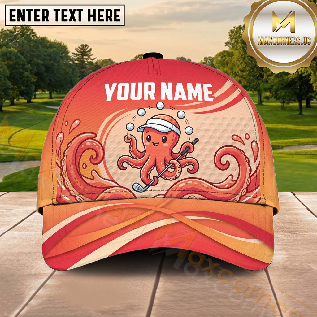Maxcorners Golf Funny Orange Octopus Cartoon Personalized Name 3D Cap
