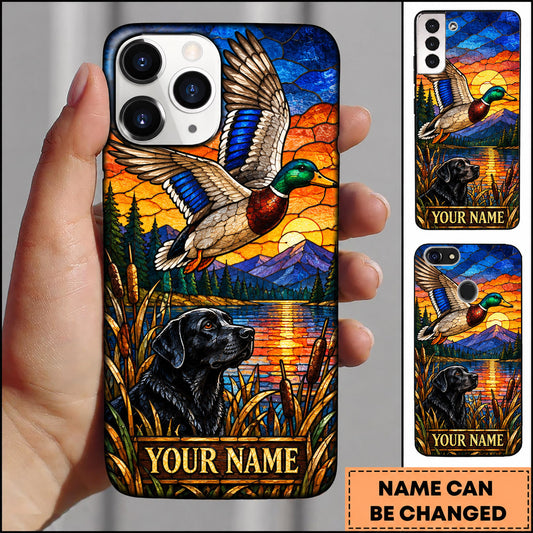 Maxcorners Mallard Duck Hunting Stained Glass Flying Duck Personalized Name 3D Phone Case