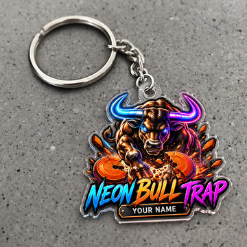 Maxcorners Neon Bull Trap Powerful Clay Shooting Design Custom Name Trap Shooting Custom Gift 2D Flat Acrylic Ornament, Keychain