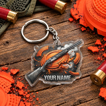 Maxcorners Smoky Exploding Clay Shotgun Trap Shooting Personalized Name Acrylic Keychain