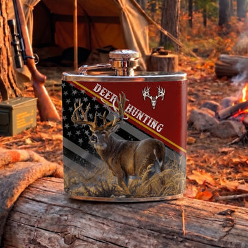 Maxcorners Deer Hunting Rustic Buck and Geometric Wilderness Artwork Multiple Options 3D Hip Flask