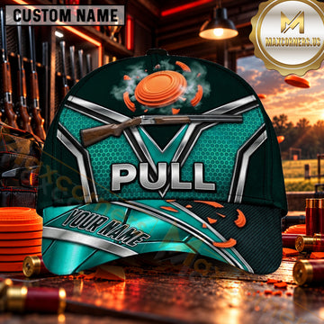 Maxcorners PULL Crossed Shotguns Crest Trap Shooting Personalized Name 3D Cap