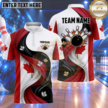 Maxcorners Canadian Bowling Shirt Dynamic Maple Leaf Flag Stripe Multiple Options Personalized Name, Team Name 3D Shirt