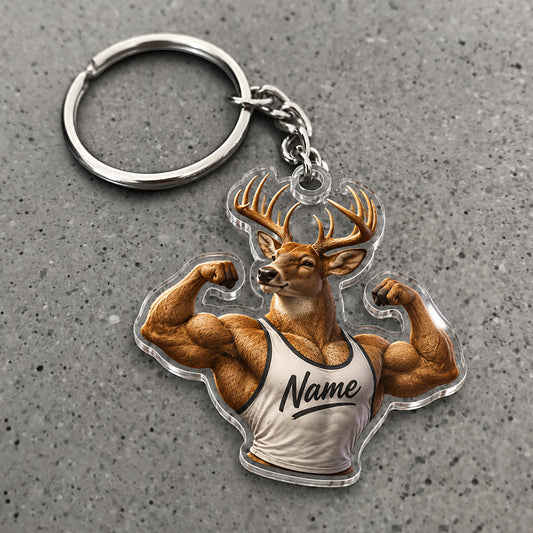 Maxcorners Deer Bodybuilder Strong Muscle Character Custom Name Trap Hunting Custom Gift 2D Flat Acrylic Ornament, Keychain