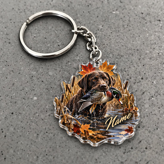 Maxcorners Duck Hunting Dog Autumn Reeds Design Custom Name Trap Hunting Custom Gift 2D Flat Acrylic Ornament, Keychain