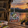 Maxcorners Patriotic American Flag Fishing Artwork Personalized Name 2D Acrylic Keychain Ornament (8 Fish Species)