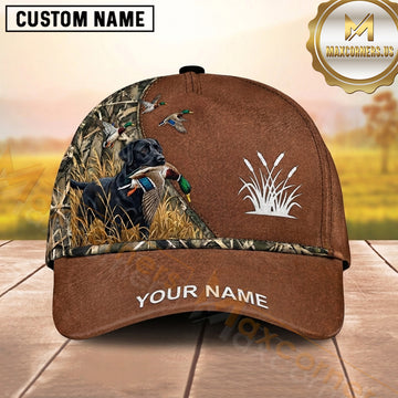Maxcorners Rustic Brown Leather Flying Ducks Duck Hunting With Dogs Multi Options Personalized Name 3D Cap