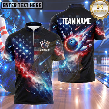 Maxcorners American Bowling Shirt Patriotic Flame Eagle Artwork Multiple Options Personalized Name, Team Name 3D Shirt