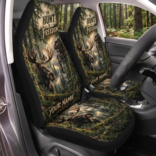 Maxcorners Moose Hunting The Hunt Is Freedom Woodland Personalized Name Car Seat Covers