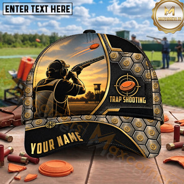 Maxcorners Trap Shooting Sunset Shooter Silhouette Multiple Options Personalized Name 3D Cap