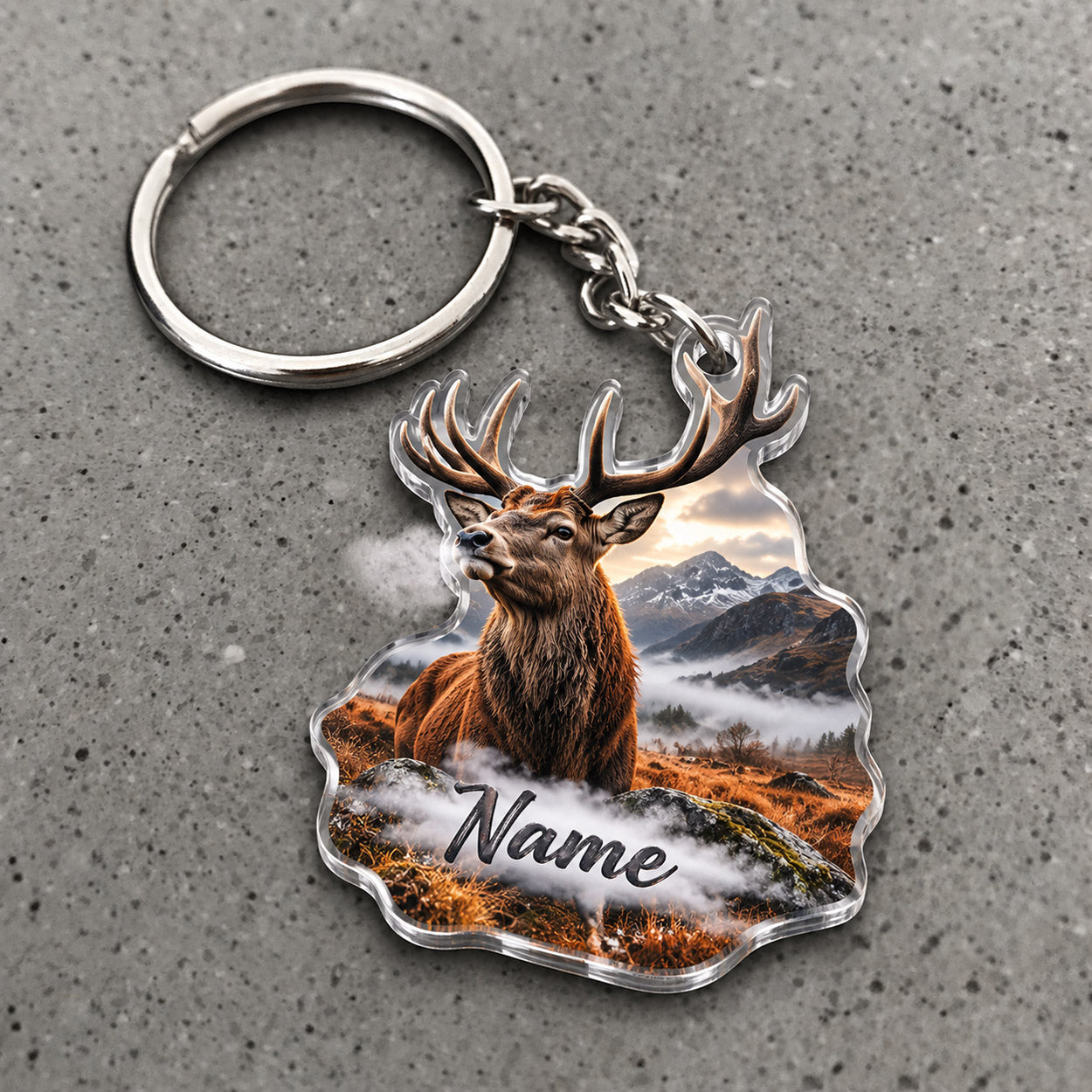 Maxcorners Moose Hunting Snowy Mountain Scene Custom Name Trap Hunting Custom Gift 2D Flat Acrylic Ornament, Keychain