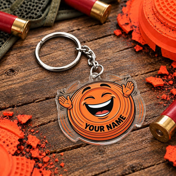 Maxcorners Funny Laughing Clay Target Mascot Trap Shooting Personalized Name Acrylic Keychain