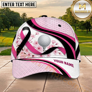 Maxcorners Golf Pink Ribbon Floral Golf Ball Personalized Name 3D Cap